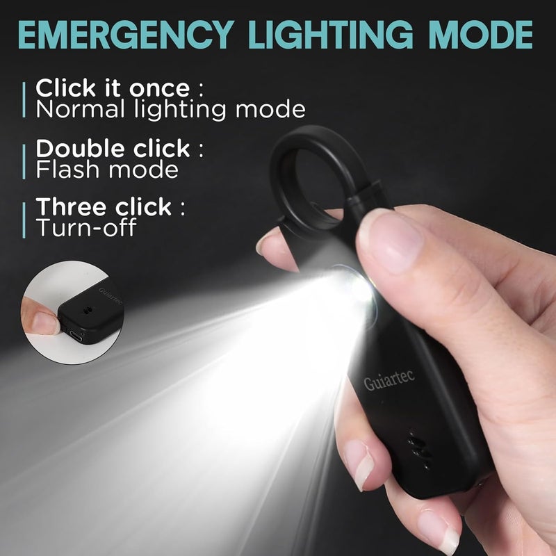 Guiartec Rechargeable Personal Safety Alarm for Women, 135 dB Loud Self Defense Keychain Siren with LED Strobe Light, Personal Emergency Security Safe Devices Key Chain Alarms for Women Kids Elderly (Black) - Image 4